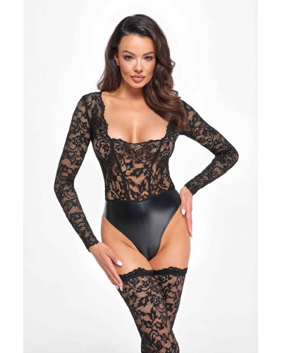 Боди Noir Handmade F296 Psyche bodysuit of lace and wetlook - S - Фото №1