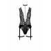 Боді Noir Handmade F297 Libido Deep-V bodysuit with collar, pearl chain and garter - XXL - Фото №4