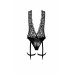 Боди Noir Handmade F297 Libido Deep-V bodysuit with collar, pearl chain and garter - 3XL - Фото №5