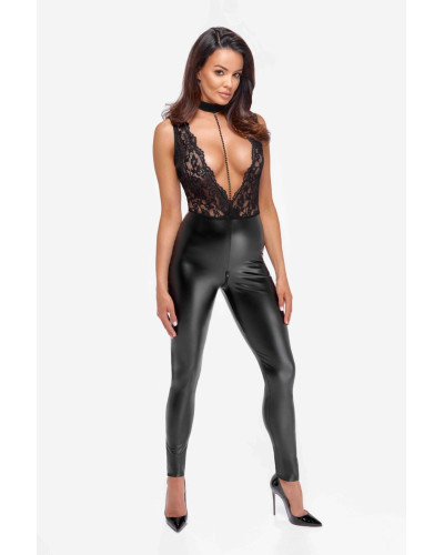 Комбінезон Noir Handmade F298 Libido Deep-V catsuit with collar and pearl chain - M - Фото №1