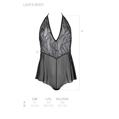 Боді Passion LEAFA BODY black S/M, на зав'язках, м'яка чашка, низ у вигляді шортиків
