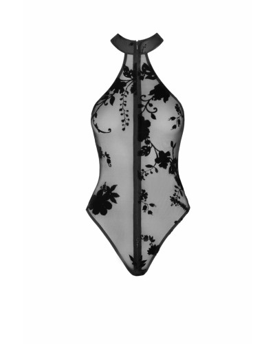 Боди Noir Handmade F314 Ego flocked mesh halter bodysuit - M - Фото №4