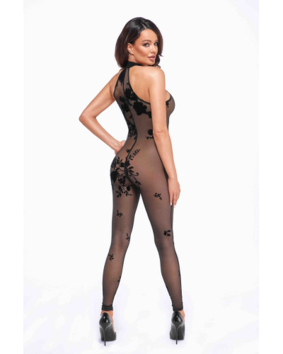 Бодістокінг Noir Handmade F315 Ego flocked mesh halter catsuit - L - Фото №3