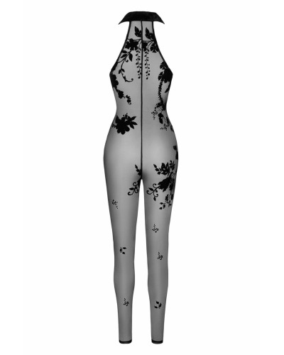 Бодістокінг Noir Handmade F315 Ego flocked mesh halter catsuit - L - Фото №6
