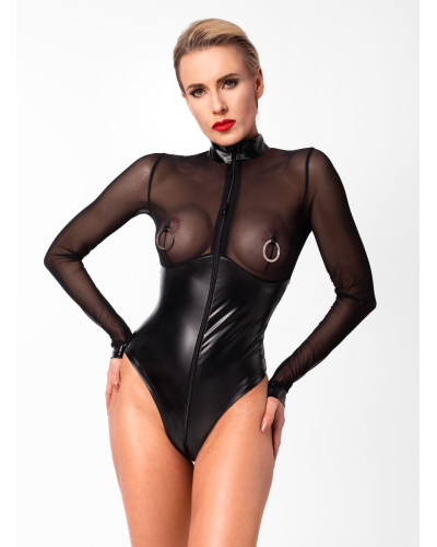 Боди Noir Handmade F321 Edge wetlook and mesh body with rings - XL - Фото №3