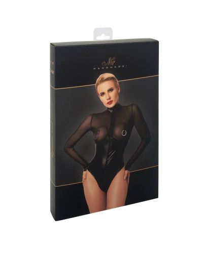 Боди Noir Handmade F321 Edge wetlook and mesh body with rings - XL - Фото №9