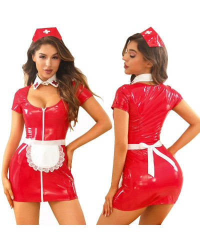 Эротический костюм медсестры JSY «Манящая Кристина» One Size, платье, чепец, фартук, воротник, тонги - Фото №1