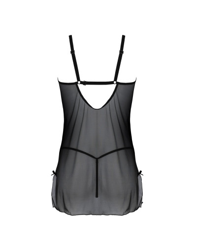 Пеньюар Passion DROSERA CHEMISE black, L/XL, кружевной лиф со стрепами, трусики в комплекте - Фото №4