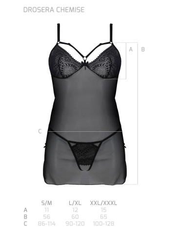 Пеньюар Passion DROSERA CHEMISE black, L/XL, кружевной лиф со стрепами, трусики в комплекте - Фото №5