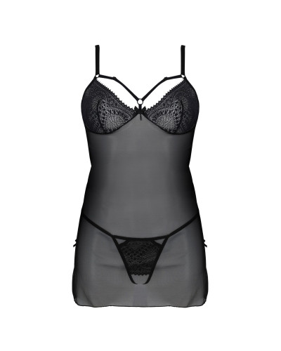 Пеньюар Passion DROSERA CHEMISE black, XXL/XXXL, мереживний ліф зі стрепами, трусики в комплекті - Фото №3