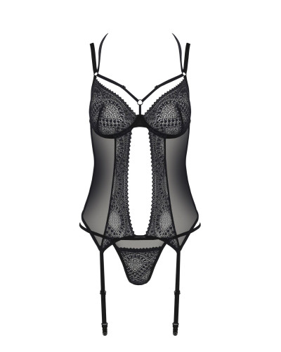 Корсет Passion DROSERA CORSET black, XXL/XXXL, с креплениями для чулок, трусики в комплекте - Фото №3