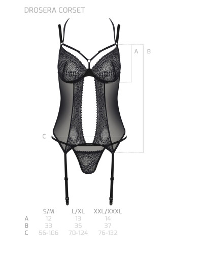 Корсет Passion DROSERA CORSET black, XXL/XXXL, с креплениями для чулок, трусики в комплекте - Фото №5
