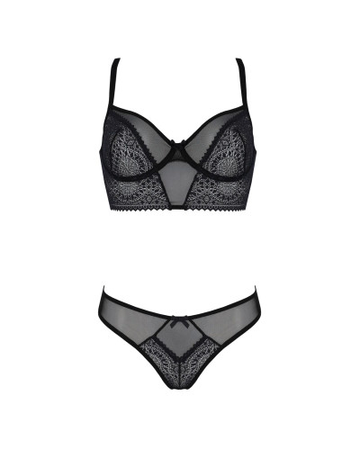 Комплект Passion DROSERA SET black S/M, сітка+мереживо, бюстьє та трусики танга - Фото №3