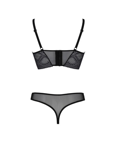Комплект Passion DROSERA SET black S/M, сітка+мереживо, бюстьє та трусики танга - Фото №4