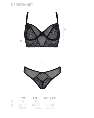 Комплект Passion DROSERA SET black S/M, сітка+мереживо, бюстьє та трусики танга - Фото №5