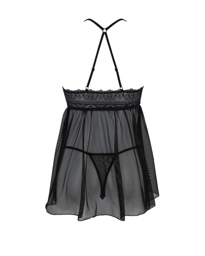 Пеньюар Passion KERRIA CHEMISE black, L/XL, мереживний верх, трусики в комплекті - Фото №4