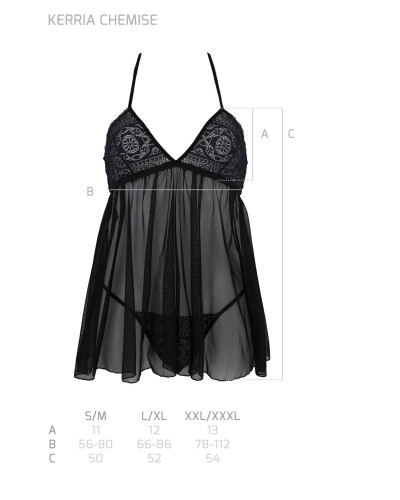 Пеньюар Passion KERRIA CHEMISE black, L/XL, мереживний верх, трусики в комплекті - Фото №5