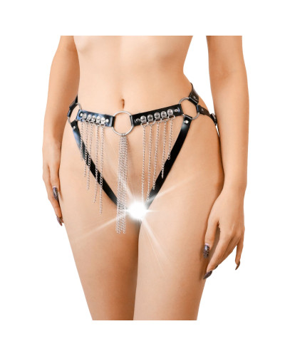 Сексуальные гартеры-трусики Art of Sex - Xena с цепями, L-2XL, цвет черный - Фото №1
