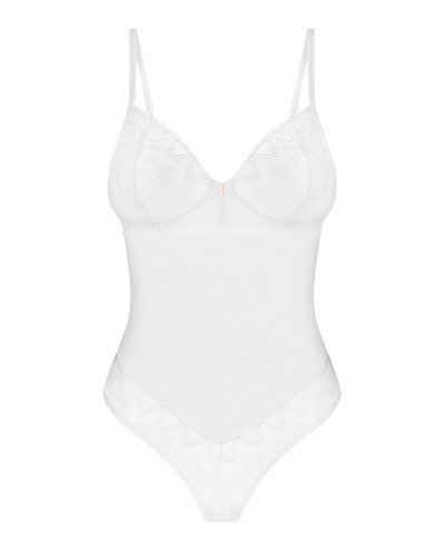 Боді Obsessive Alissium Teddy White, XS/S, ліф з м’якою чашкою, високі вирізи для ніг - Фото №5