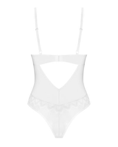 Боді Obsessive Alissium Teddy White, XS/S, ліф з м’якою чашкою, високі вирізи для ніг - Фото №6