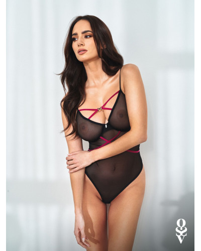 Боди Obsessive Novenes teddy, XS/S, прозрачное, чашки на косточках, декор в виде лент - Фото №3