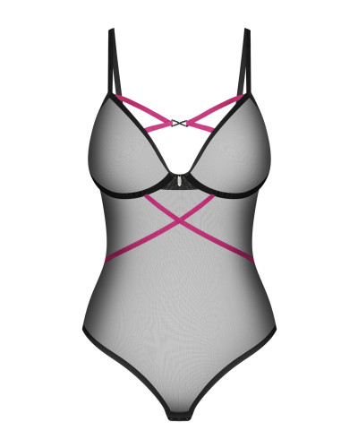 Боди Obsessive Novenes teddy, XS/S, прозрачное, чашки на косточках, декор в виде лент - Фото №6