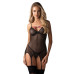 Корсет Obsessive Novenes corset & thong, M/L, прозорий, відкрита спина, стрінги в комплекті - Фото №1