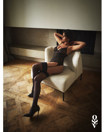 Корсет Obsessive Novenes corset & thong, M/L, прозорий, відкрита спина, стрінги в комплекті - Фото №3