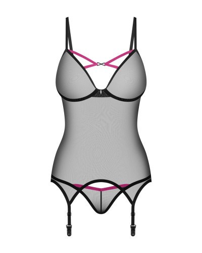 Корсет Obsessive Novenes corset & thong, M/L, прозорий, відкрита спина, стрінги в комплекті - Фото №4