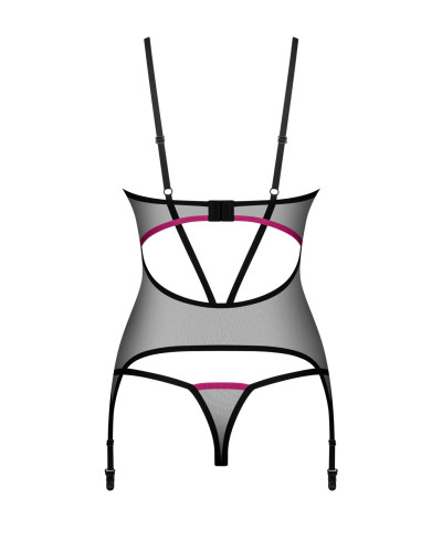 Корсет Obsessive Novenes corset & thong, M/L, прозорий, відкрита спина, стрінги в комплекті - Фото №5
