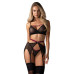 Комплект Obsessive Novenes 3-pcs set, M/L, прозрачный лиф на косточках, стринги, пояс - Фото №1