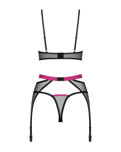 Комплект Obsessive Novenes 3-pcs set, M/L, прозрачный лиф на косточках, стринги, пояс - Фото №5