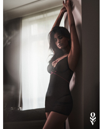 Пеньюар Obsessive Novenes chemise & thong, M/L, облегающий, прозрачный, со стрепами, стринги в компл - Фото №3