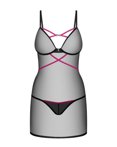 Пеньюар Obsessive Novenes chemise & thong, M/L, облегающий, прозрачный, со стрепами, стринги в компл - Фото №4