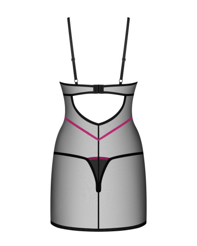 Пеньюар Obsessive Novenes chemise & thong, M/L, облегающий, прозрачный, со стрепами, стринги в компл - Фото №5