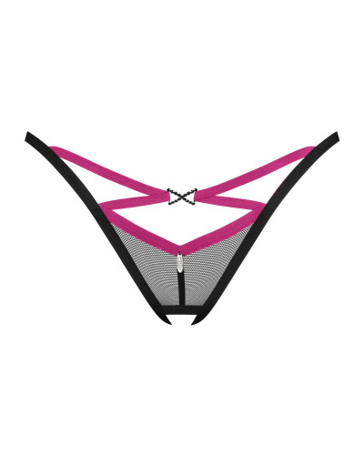 Трусики-стринги Obsessive Novenes crotchless thong, M/L, сетка, стрепы, украшение со стразами, откры - Фото №3