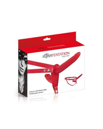 Подвійний страпон Fetish Tentation Strap-On with Double Dildo Red (м'ята упаковка!!!) - Фото №3