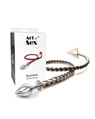 Металева анальна пробка S з диявольським хвостом Art of Sex - Succubus, екошкіра, чорний/золото - Фото №4