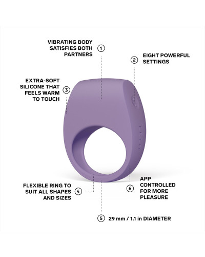 Ерекційне кільце з вібрацією LELO Tor 3 Violet Dusk, керування зі смартфона - Фото №2