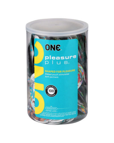 Набір презервативів ONE Pleasure Plus 100 шт, мегапак тюб - Фото №1
