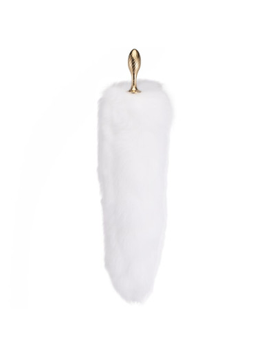 Металева анальна пробка Лисячий хвіст LOCKINK SEVANDA White Fox-Tail Anal Pear-shape Plug - Фото №2