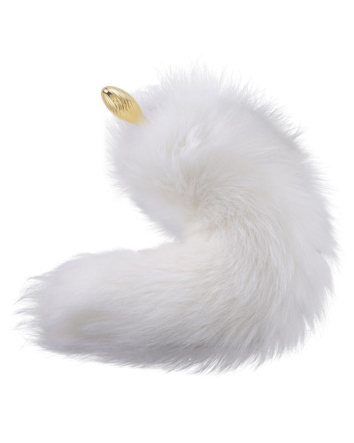 Металева анальна пробка Лисячий хвіст LOCKINK SEVANDA White Fox-Tail Anal Pear-shape Plug - Фото №4