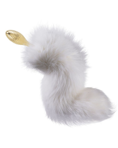 Металева анальна пробка Лисячий хвіст LOCKINK SEVANDA White Fox-Tail Anal Pear-shape Plug - Фото №5