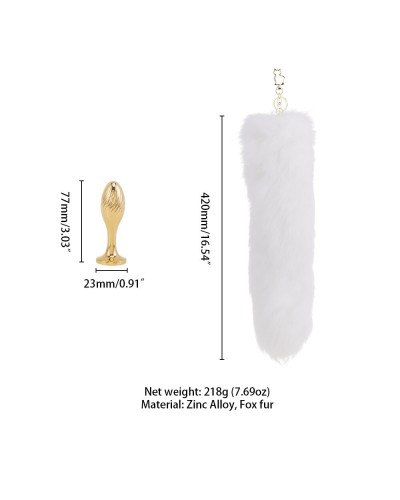 Металева анальна пробка Лисячий хвіст LOCKINK SEVANDA White Fox-Tail Anal Pear-shape Plug - Фото №7