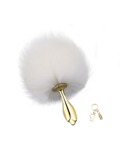 Металева анальна пробка Кролячий хвост LOCKINK SEVANDA White Bunny-Tail Anal Rose-shape Plug - Фото №1