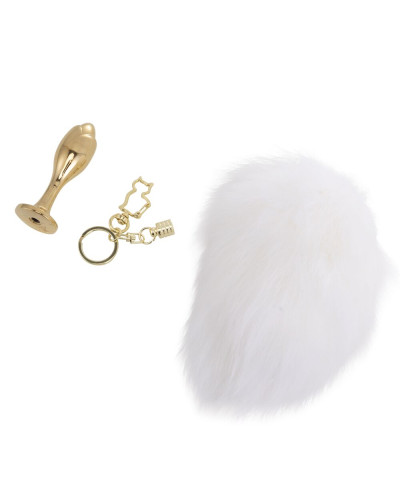 Металева анальна пробка Кролячий хвост LOCKINK SEVANDA White Bunny-Tail Anal Rose-shape Plug - Фото №3