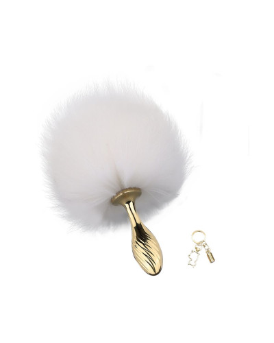 Металева анальна пробка Кролячий хвост LOCKINK SEVANDA White Bunny-Tail Anal Pear-shape Plug - Фото №1