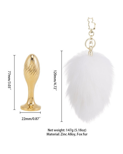 Металева анальна пробка Кролячий хвост LOCKINK SEVANDA White Bunny-Tail Anal Pear-shape Plug - Фото №6
