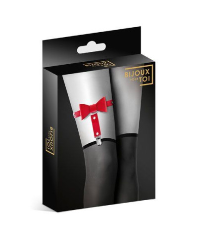 Гартер на ногу Bijoux Pour Toi - WITH BOW Red, сексуальна підв'язка з бантиком, екошкіра - Фото №3