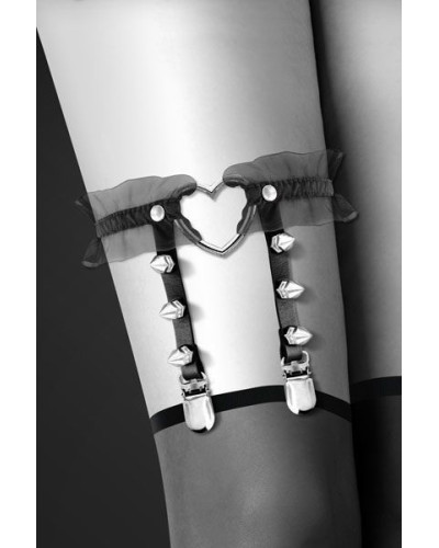 Гартер на ногу Bijoux Pour Toi - WITH HEART AND SPIKES Black, сексуальна підв'язка з сердечком - Фото №2